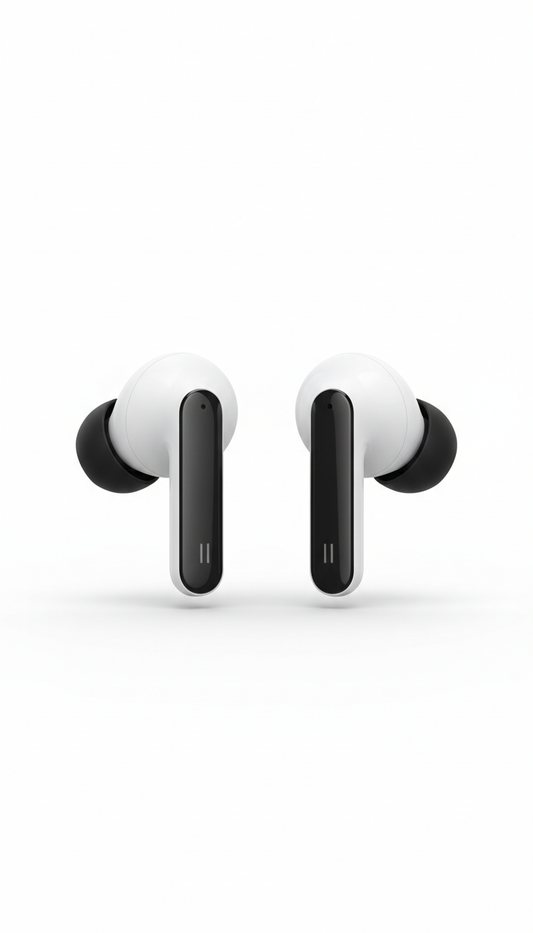 Monochrome wireless earbuds with noise canceling